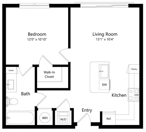 One Bedroom Floor Plan with 616 Sq. Ft.  at Parc at White Rock, Dallas, Texas